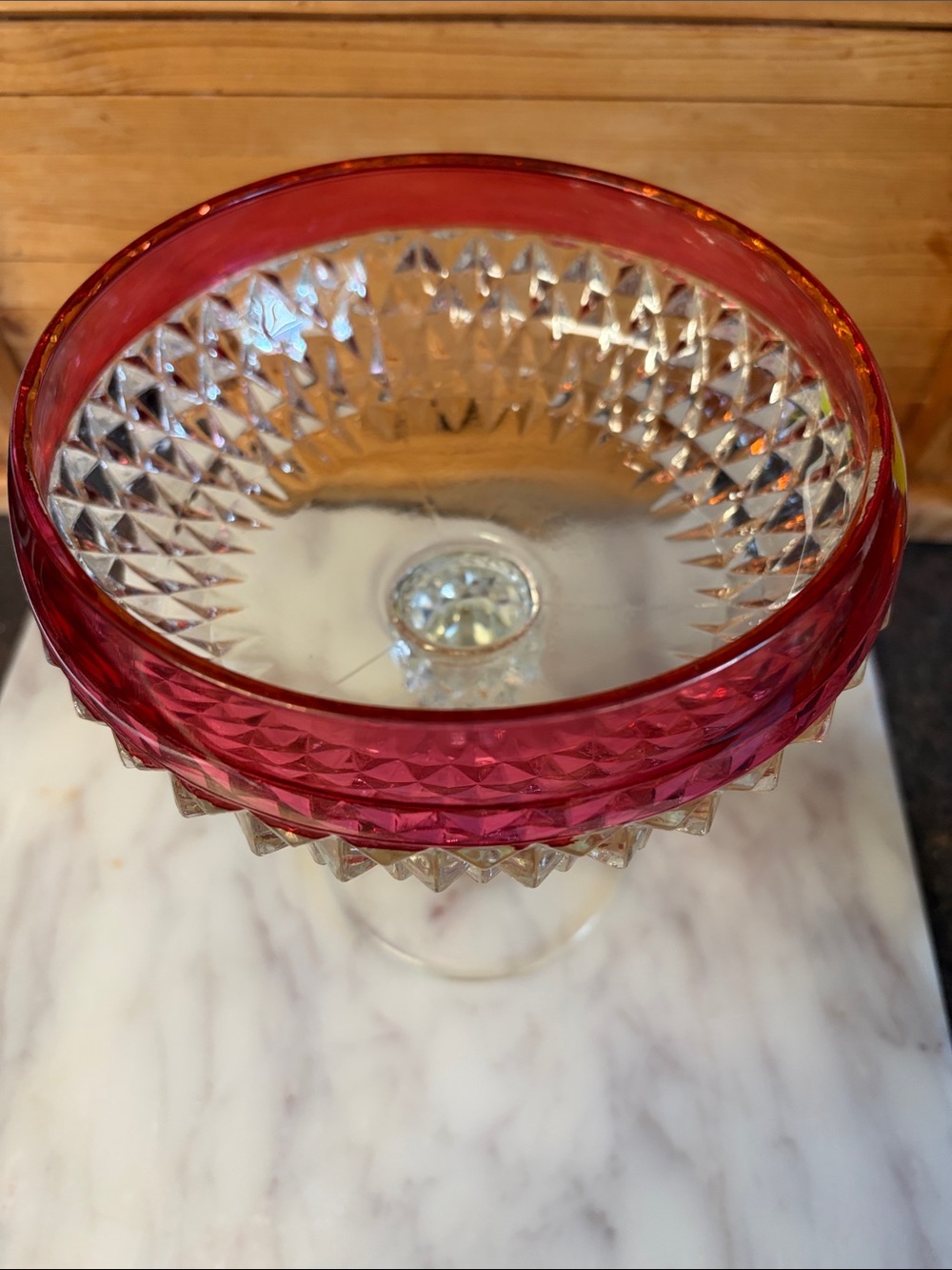 Ruby Rim Pressed Glass Compote - Picture 2 of 6